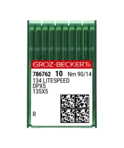 Aguja 134 Litespeed de Groz-Beckert, cabo grueso, especial para costuras de muy alta velocidades, para evitar el roce excesivo de la aguja con el material y la generación de color que puede romper los hilos
